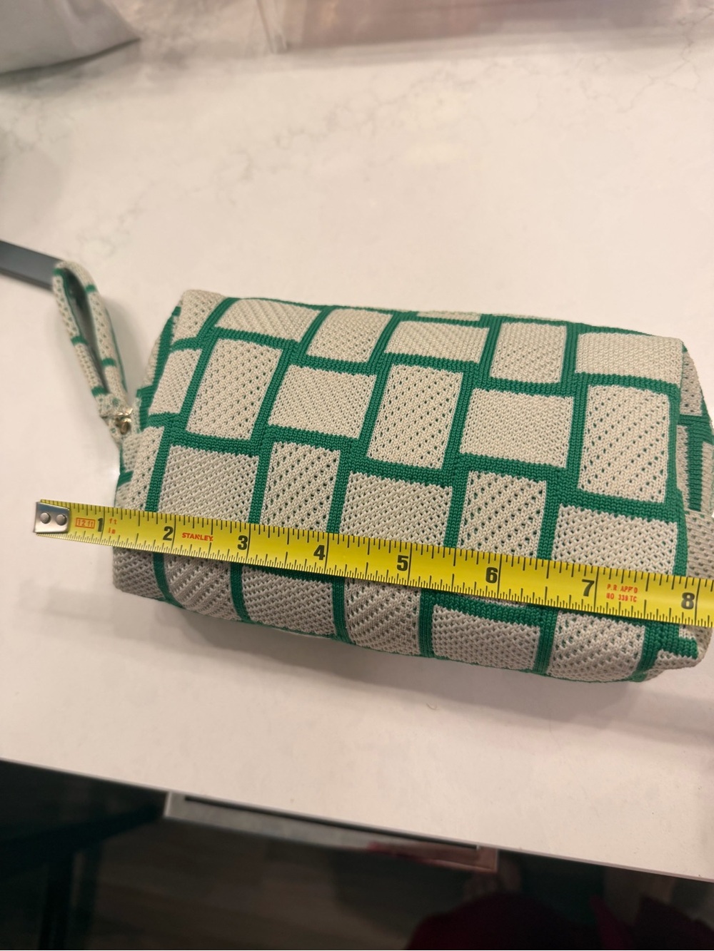 Sisley Green and White Grid Cosmetic Pouch with Sample Sachets
